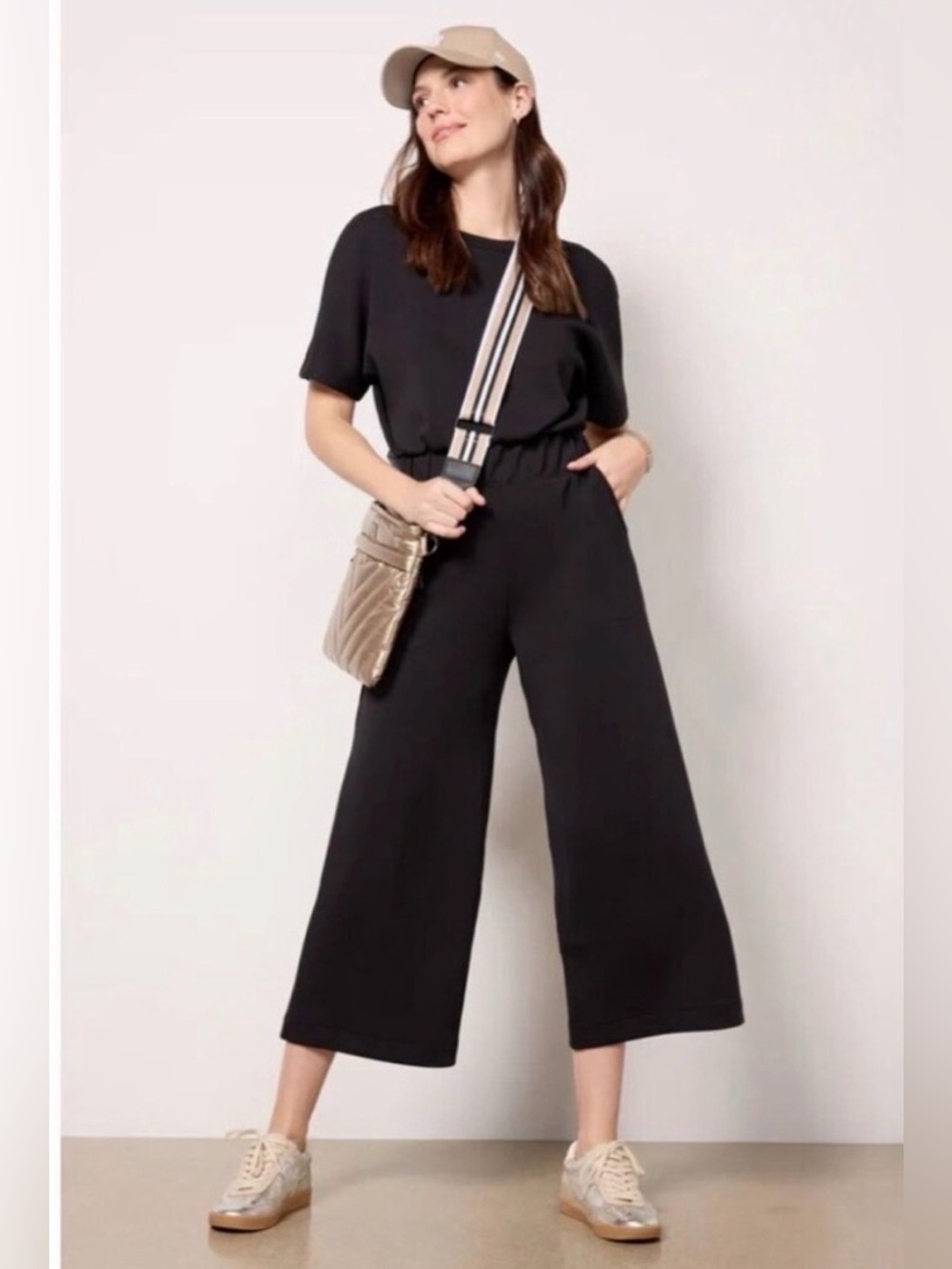 Spanx Air Essentials Crop Wide Leg Jumpsuit Very Black XL NWT